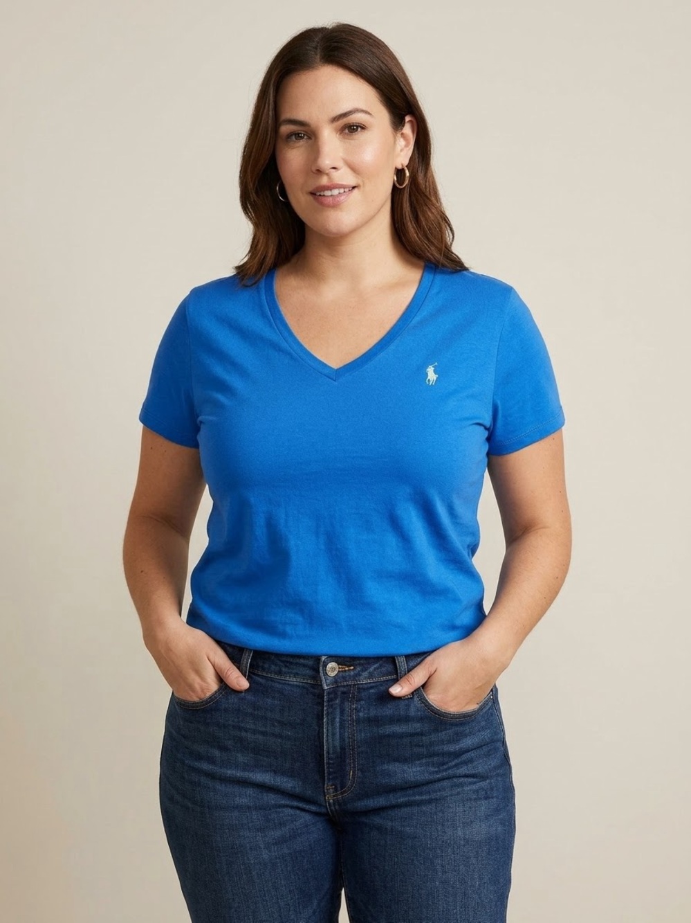 Polo Ralph Lauren Women’s V-Neck T-Shirt Short Sleeve Cotton Embroidered Pony